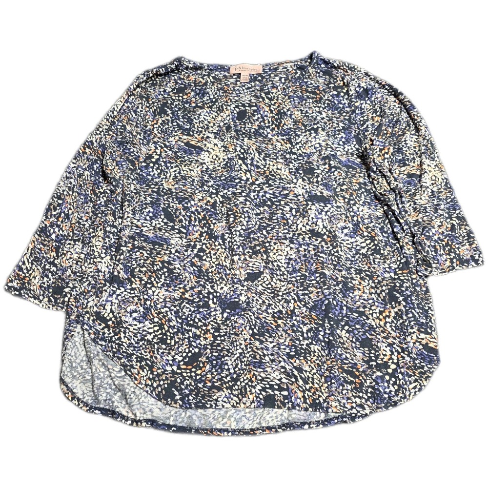 Philosophy Abstract Pebble Print Blouse Women's Size 1X‎ Blue Purple 3/4 Sleeve